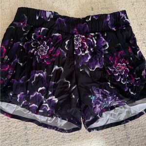 Women’s Black Floral Athletic Shorts - Purple Floral